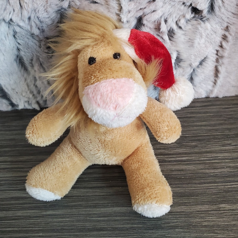 Tiny Christmas Lion Plush Wearing Red Santa Hat 5" Mini Stuffed Holiday Animal